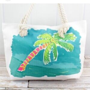 Hey Beautiful,Tropical Palm Tree Canvas Tote Bag,Inside Pocket, EUC, One Size